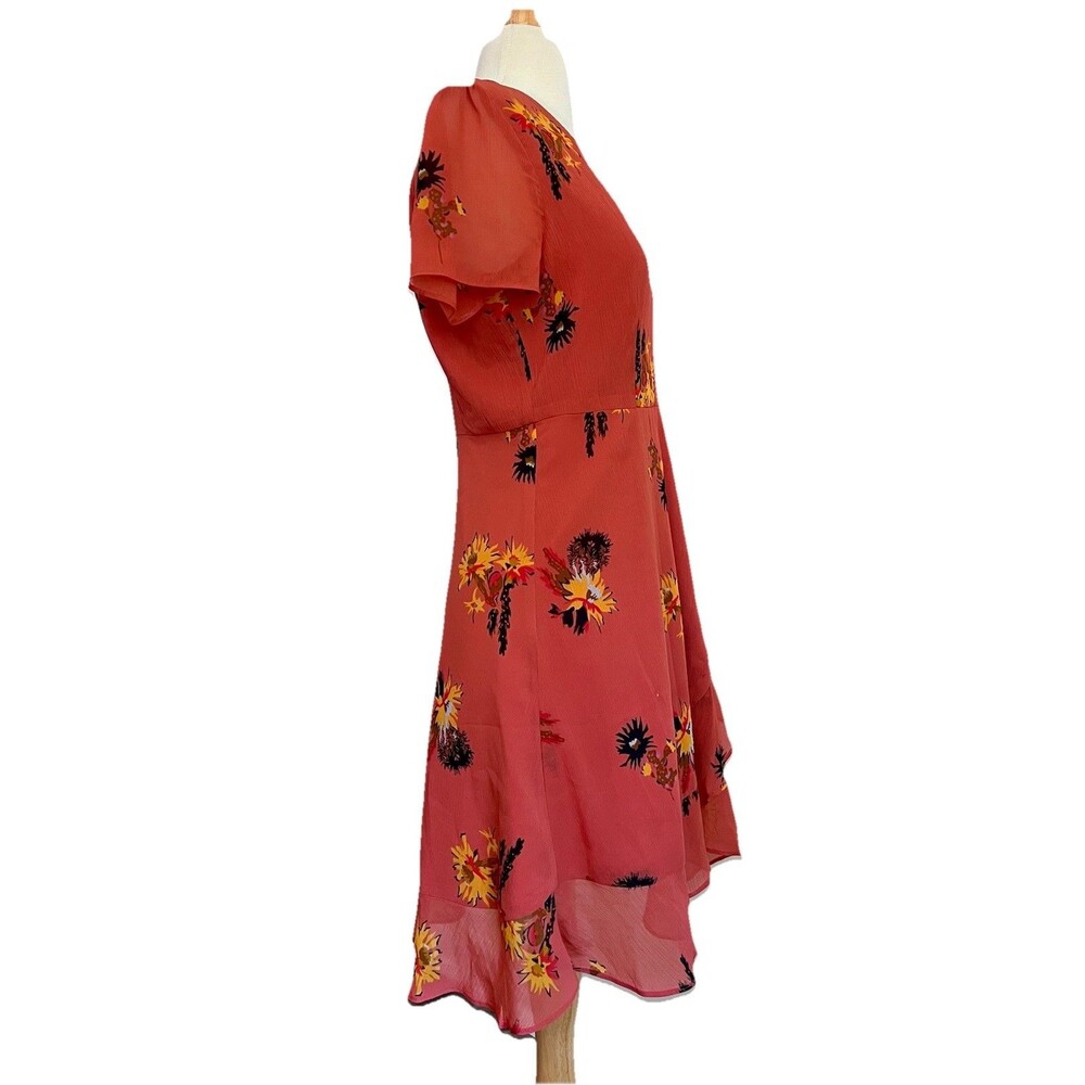 Madewell Posy Cactus Flower Burnt Orange Ruffle Dress Size 2 Summer Fall Wedding - Picture 2 of 8